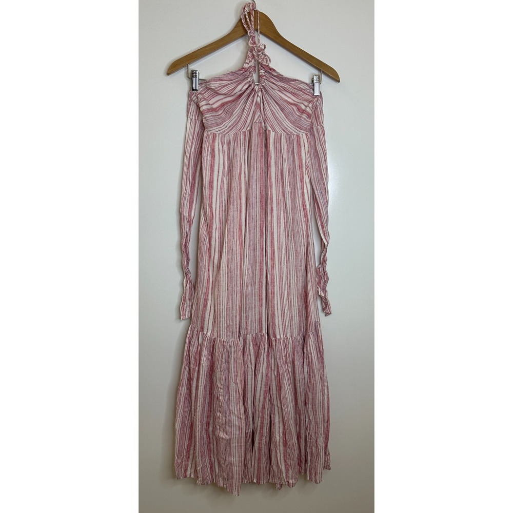 Free People Audrey Stripe Halter Maxi Dress Pink White Open Back Boho Womens XS - Picture 2 of 16